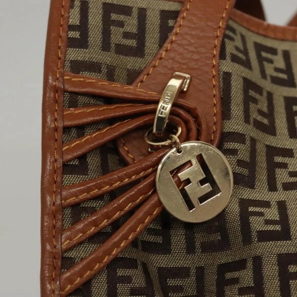 FENDI Zucchino Canvas Hand Bag Brown Gold Auth sw308 - Picture 10 of 16